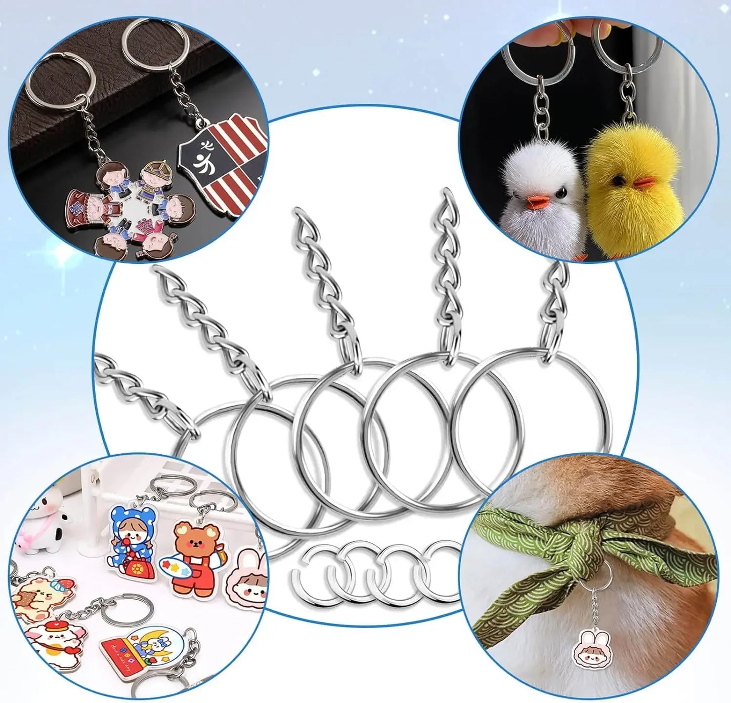 Silver Plated Metal Blank Keyring Keychain Split Ring Keyfob Key Holder Rings Women Men DIY Key Chains Key Ring Accessories